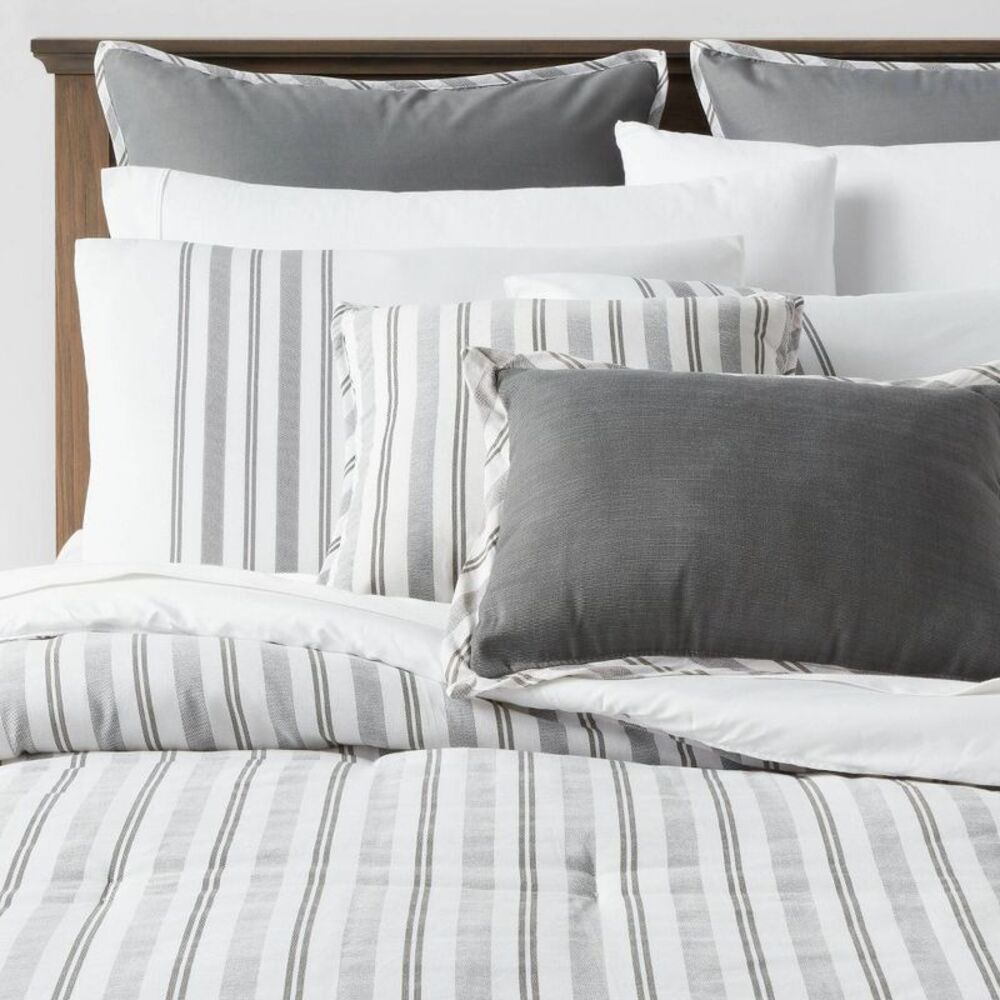 Threshold - King 8pc Edenton Reversible Classic Stripe Comfort White/Gray